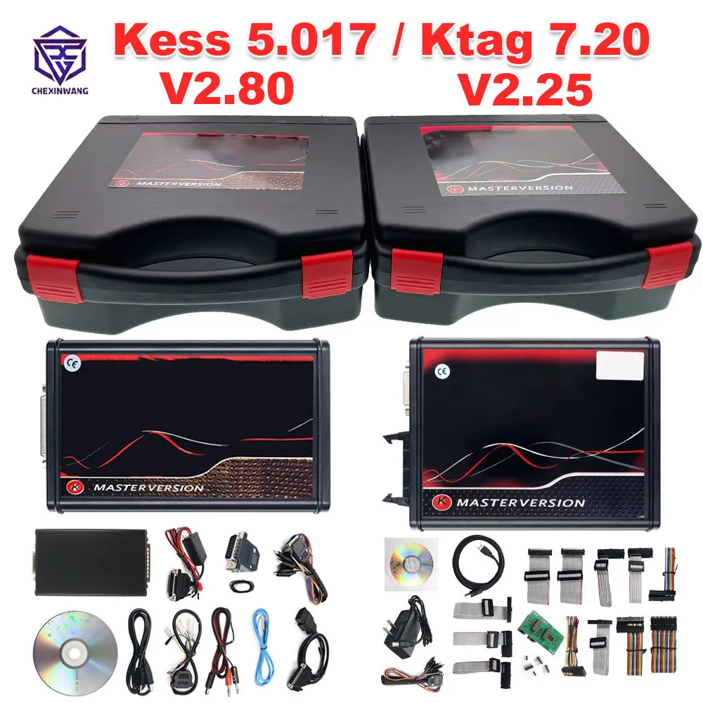 Kess V2 V5.017 онлайн 2,80 EU красный KTAG 7,020 2,25 OBD2 OBD 2 Автомобильные грузовики ECU чип Тюнинг Комплект неограниченный Ремонтный комплект с ящиком для инструментов