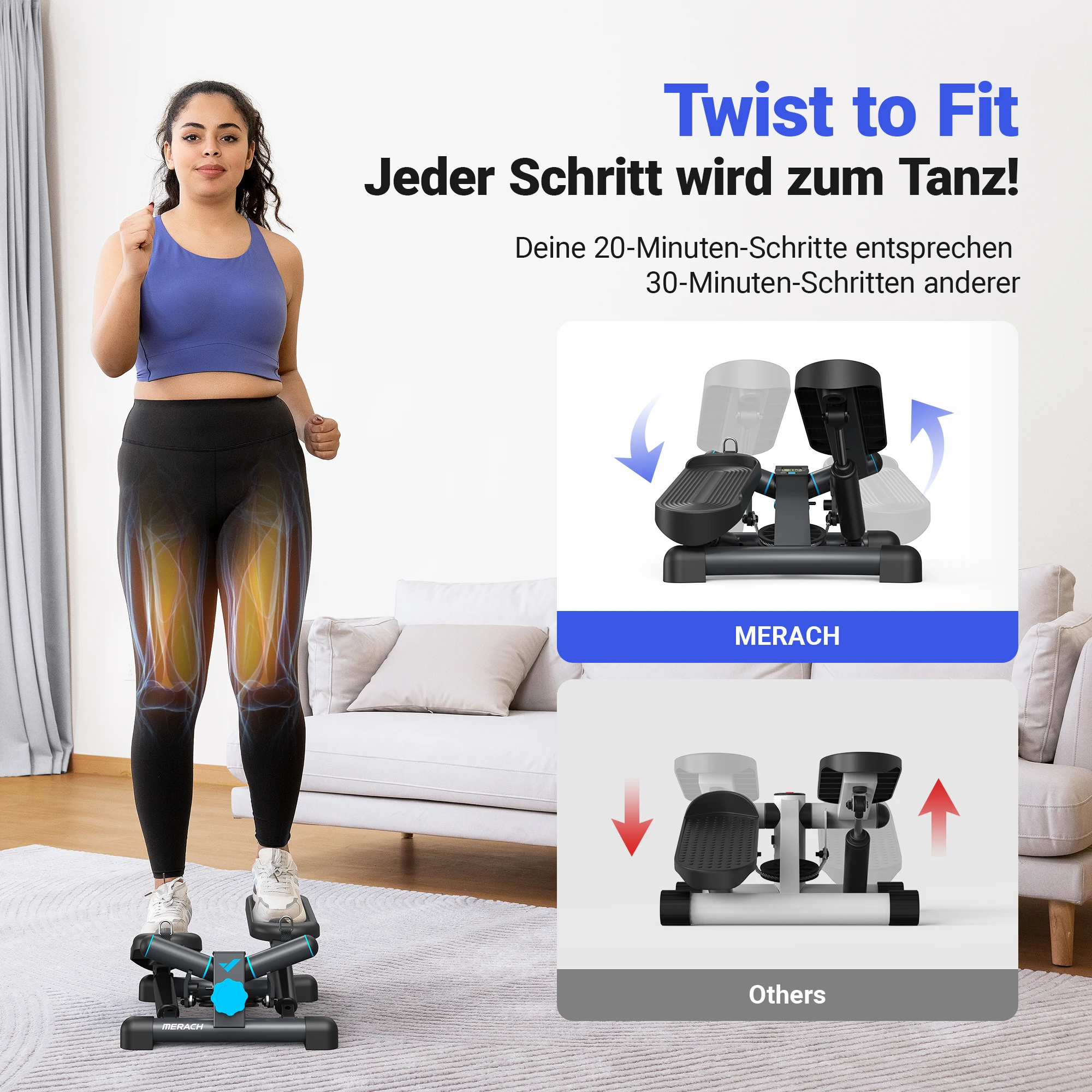 Mini Stepper Mit Power Ropes - 2-in-1 Heimtrainer Für Beine & Arme