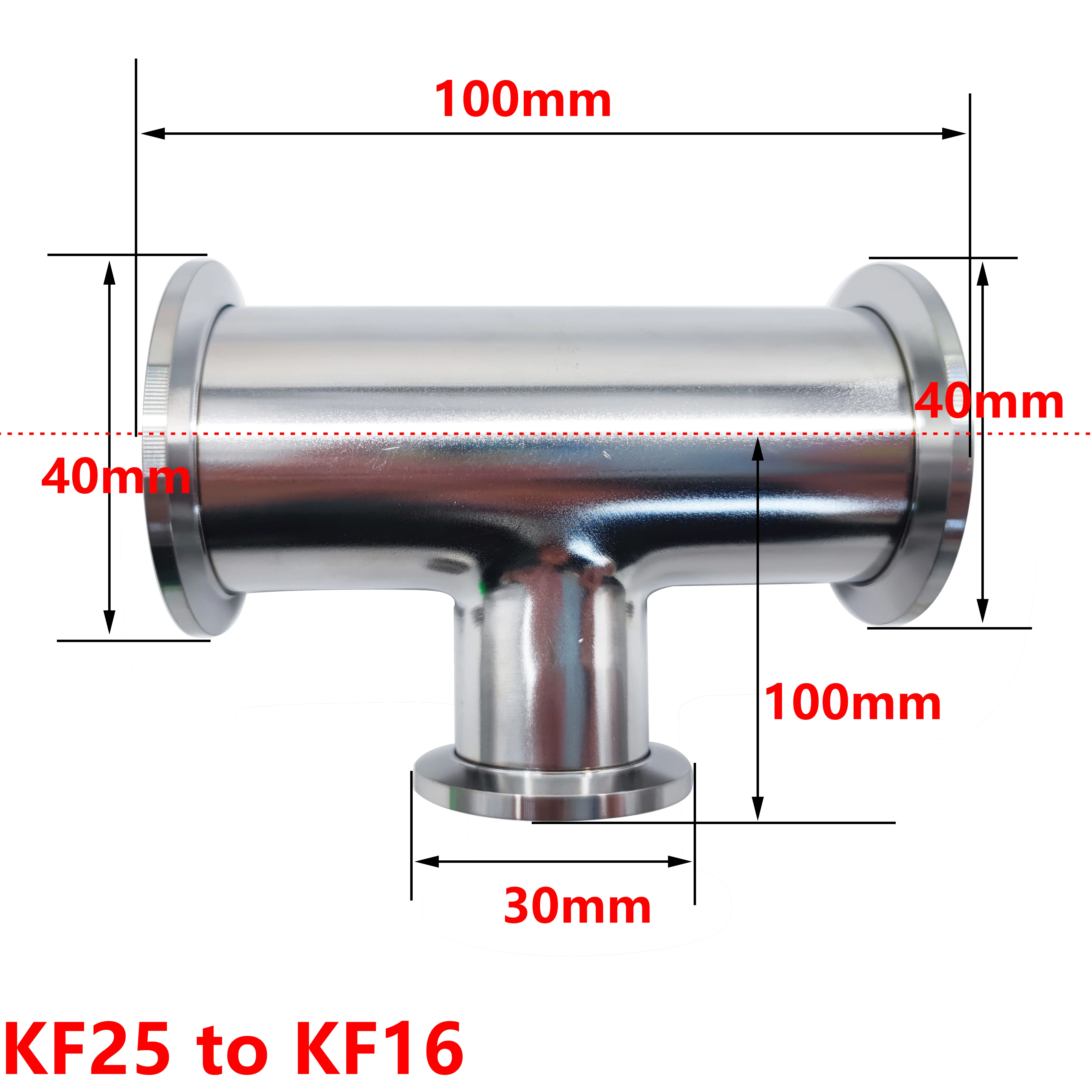 KF Hochvakuum-T-Stück, Vakuum-Reduzier-T-Stück, Reduzier-T-Stück KF16 KF25 KF40 KF50 – Detail 4