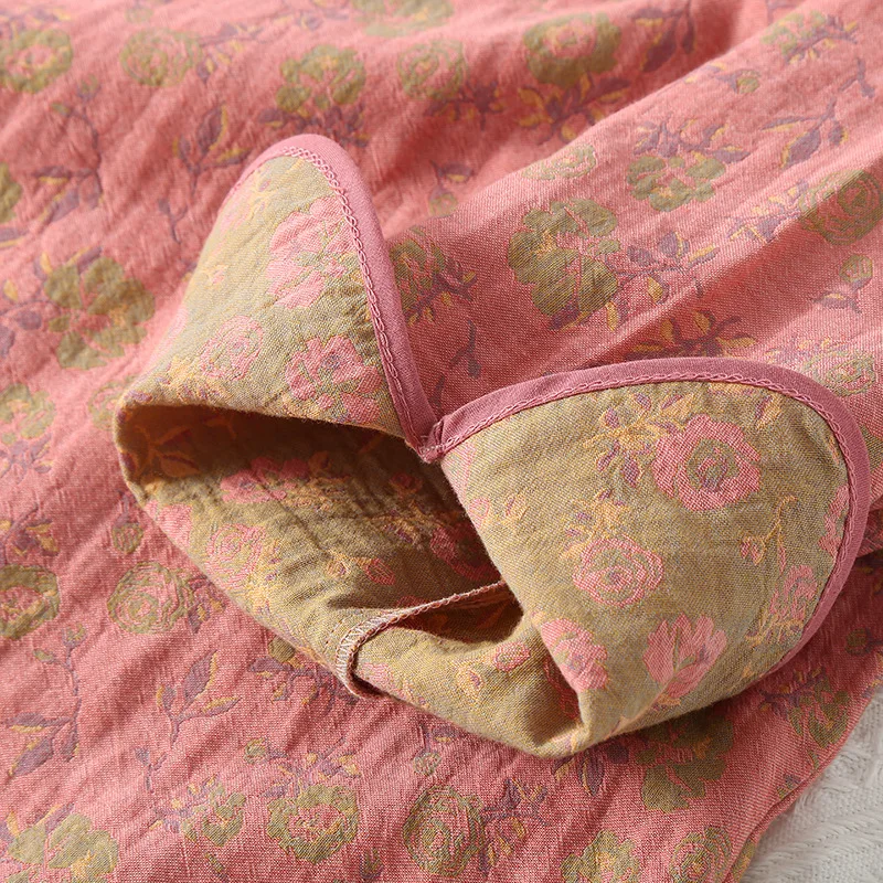 Women's Spring Summer Cotton Double Sided Jacquard Kimono Robes Women Japanese Style Nightgown Comfortable Home Bathrobe