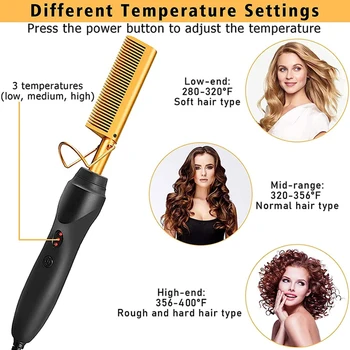 Goiple Electric Hot Comb Hair Straightenerm Curling Iron for Natural Black Hair Wigs Pressing Combs with Wig Glue Hair Wax Stick 2