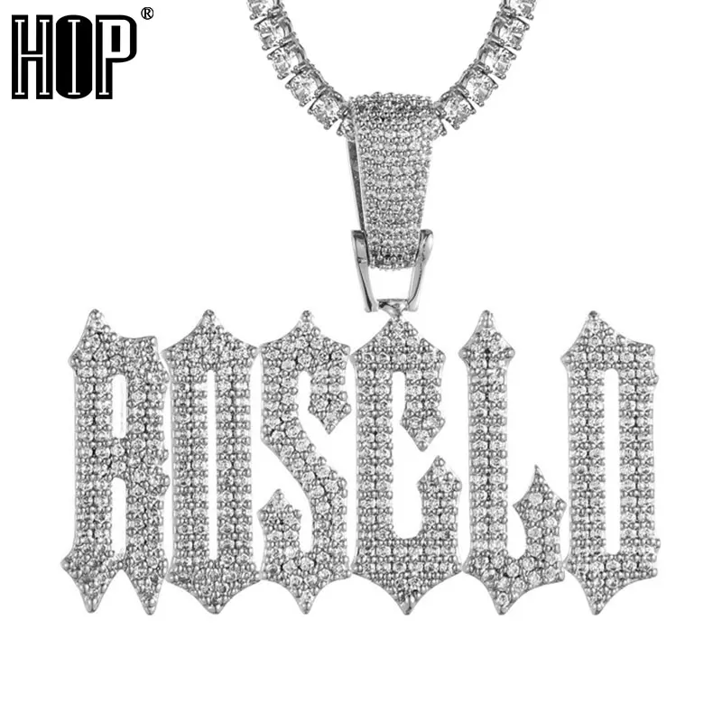 HipHopCustomChainNameCubicZirconBrushCursiveIcedOutLetters