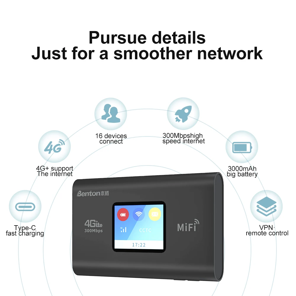 Benton Wireless Router Unlock Mifi Portable Modem 4G+ Lte Cat 6 300Mbps Outdoor Pocket Wifi Hotspot With Sim Card Slot