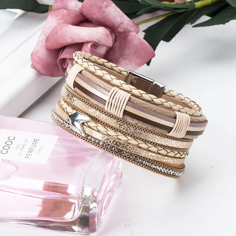 Leather Bracelet Fashion Handma Bohemian Multi-layer Woven for Women