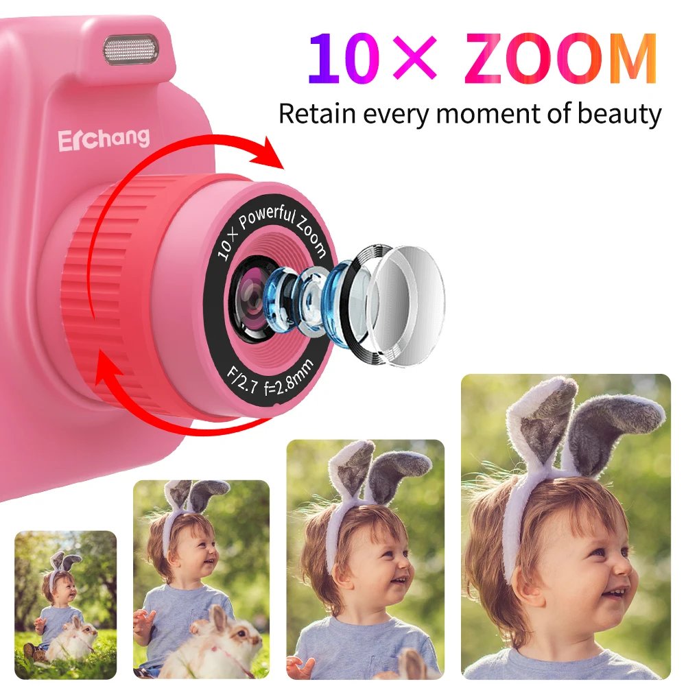 Erchang-Cámara de impresión instantánea para niños, 1080P, Selfie, Video, niños  de 4 a 12 años, niñas, niños, regalo de cumpleaños - AliExpress