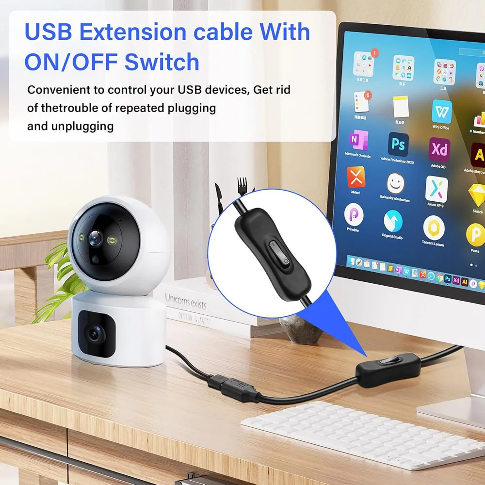 USB 유형 C 스프링 텔레스코픽 케이블(켜기/끄기 스위치 포함) 5V USB C 연장 충전 코드 남성-여성 이중 USB 분배기 케이블