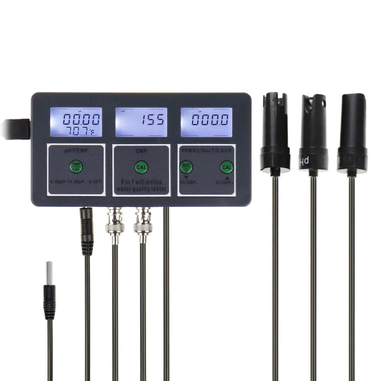 

Multi-Parameter 8-in-1 Water Test Kit pH. ORP. EC Conductivity, TDS, Salt, S.G., CF, and Temperature with Online APP Tester