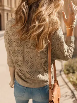 Woman's Chic Bat Sleeves Knit Top Outer Wear, Top Part Wear Hollow Design Boho Loose Style 2