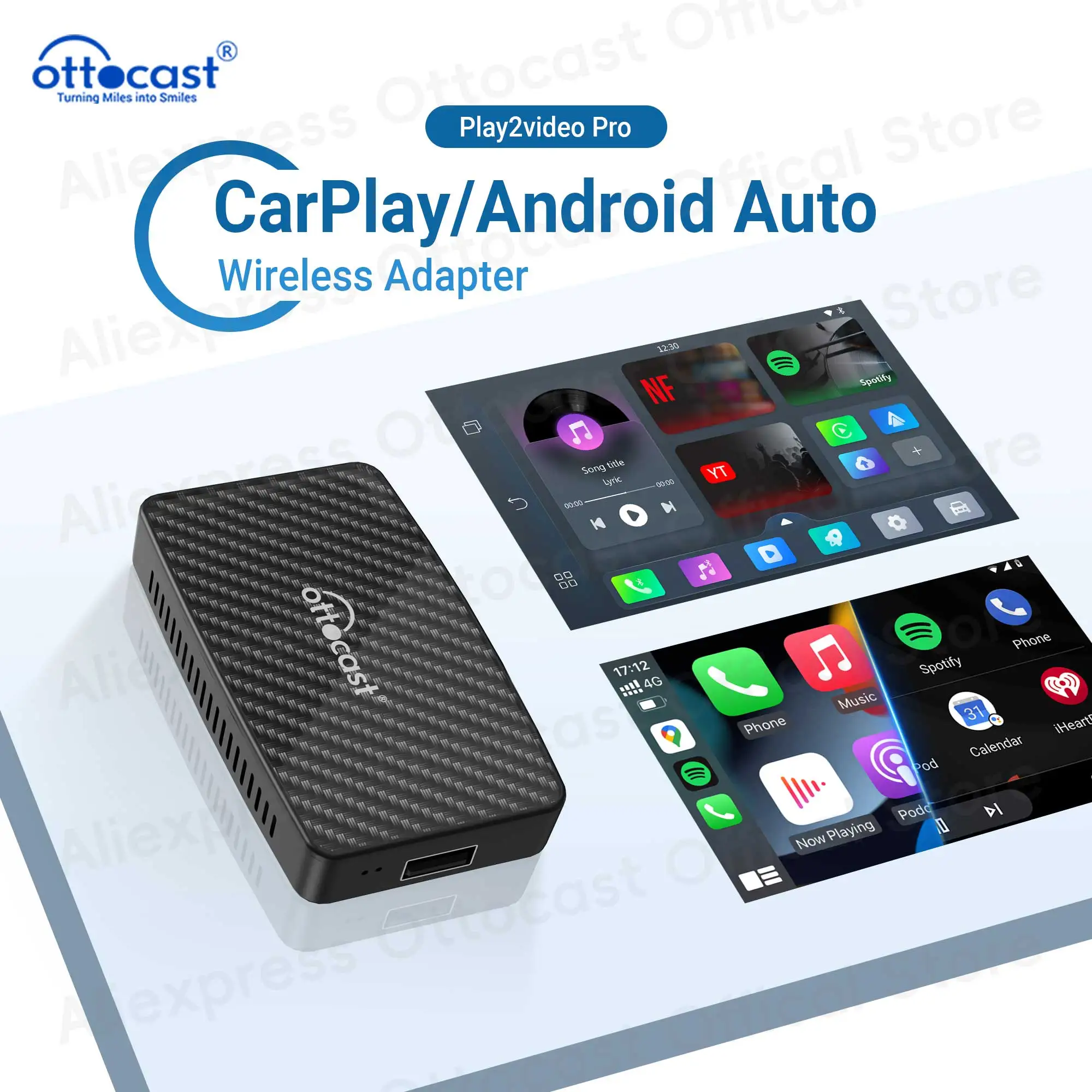 OTTOCAST Play2Video Pro Wireless CarPlay Android Auto Adapter USB TV Stick for Youtuber for NetFlix 2024 New Car Accessories 1