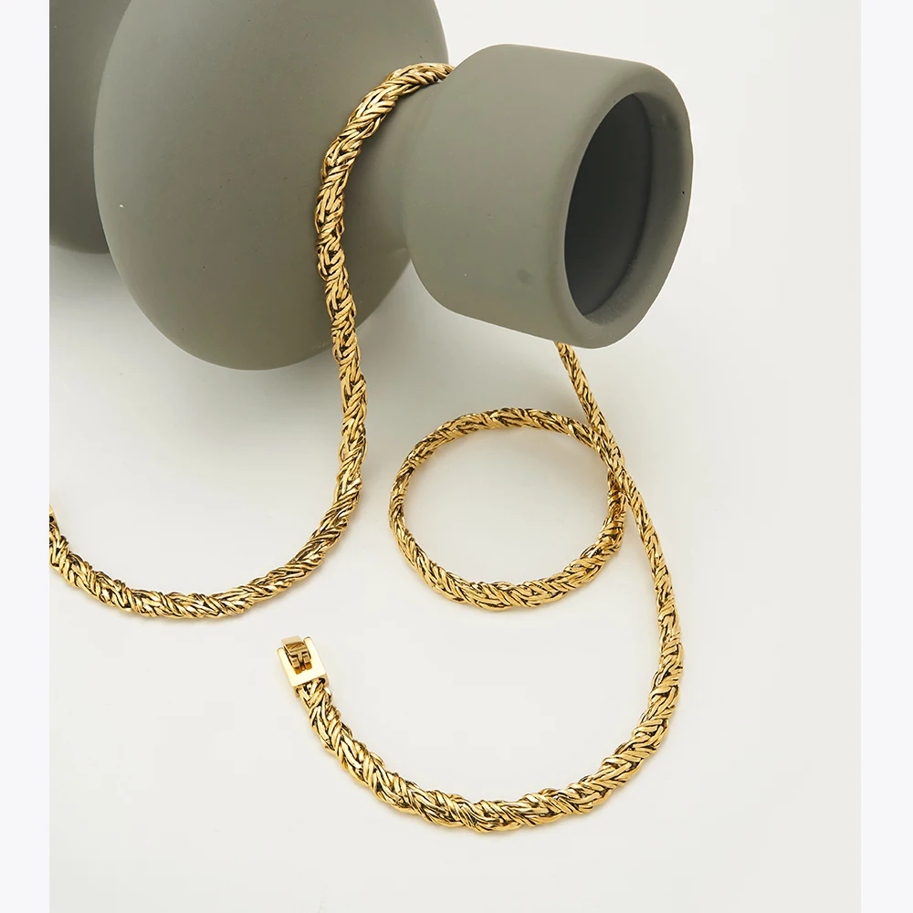 ENFASHION Collares Para Mujer Braided Twist Necklace For Women's Stainless Steel 18k Gold Plated Jewelry Party Travel P243449