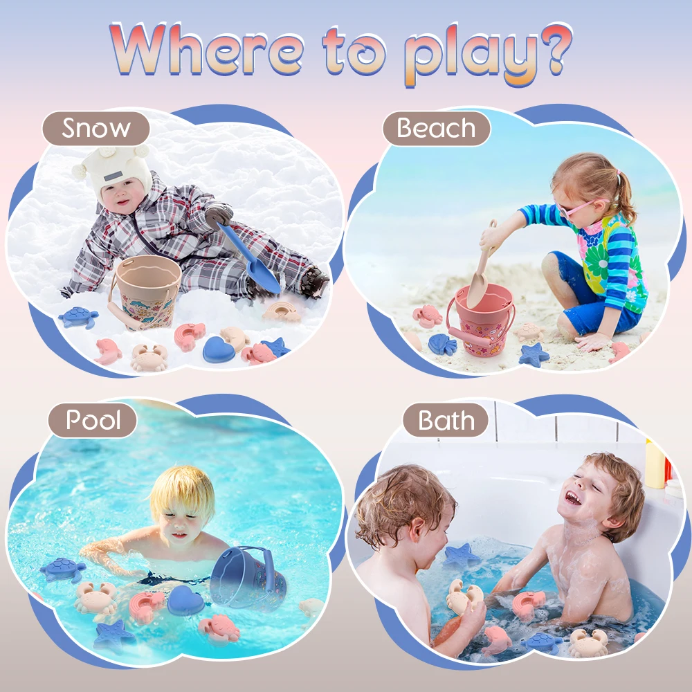 Set 6 giochi da spiaggia per bambini con secchiello e paletta_voghion.com