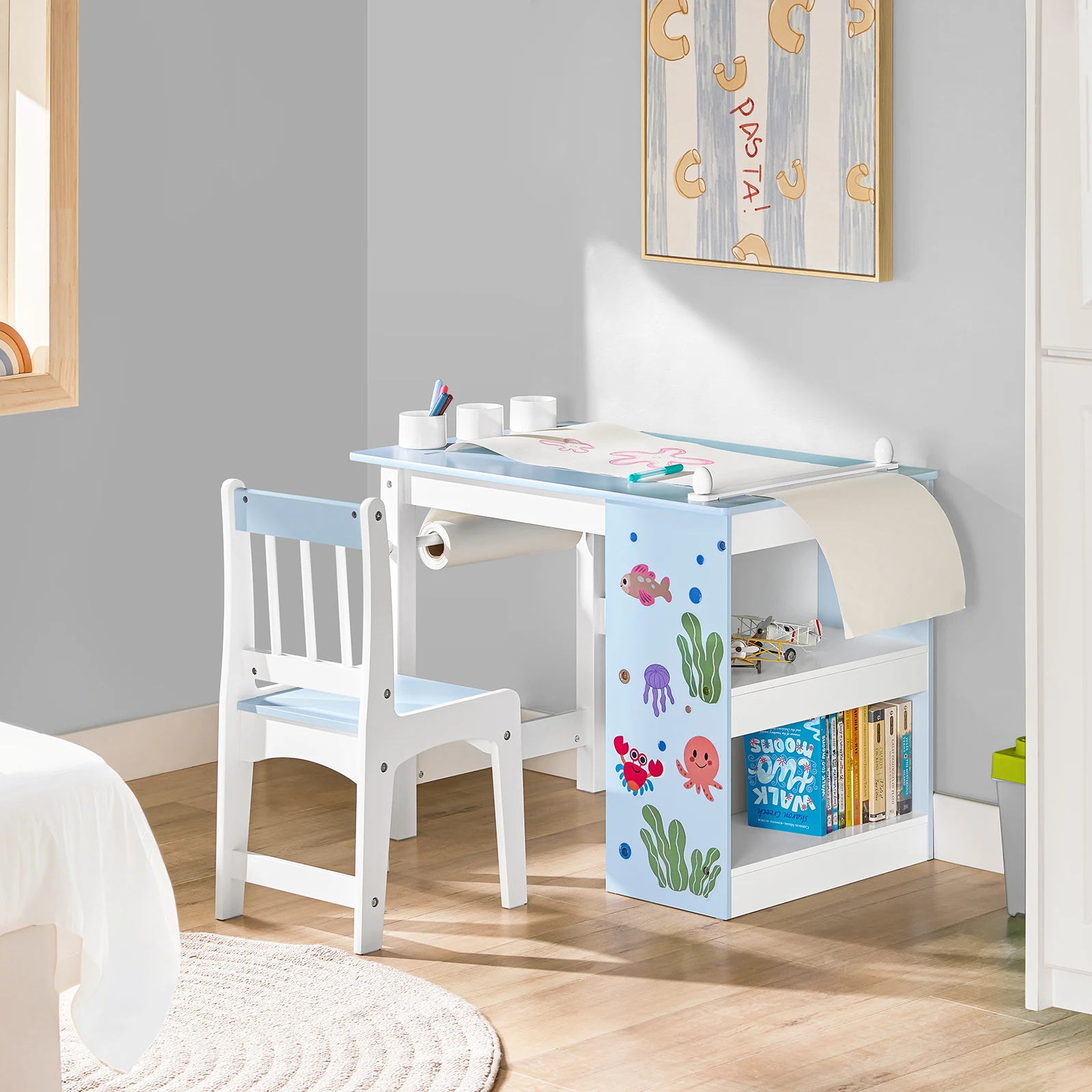 SoBuy KMB60 2 pièces ensemble table et chaise pour enfants avec autocollants bureau pour enfants bricolage avec 3 porte-stylos