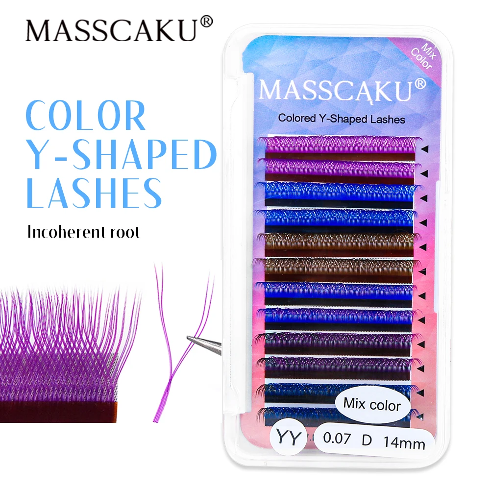 

MASSCAKU 12Lines YY Shape New Colored Volume Lashes Mink Fluffy Y Design Eyelash Extensions Comfortable Individual Eyelashes