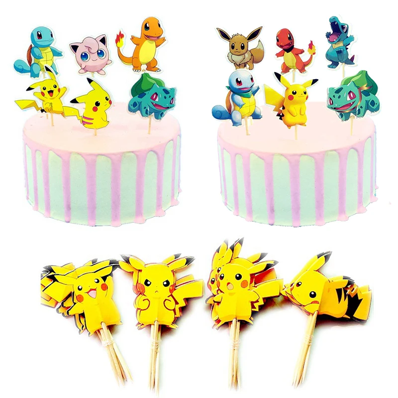 Pokemon Cake Flag Pikachu Birthday Party Decorations Disposable Cake Toothpick Flag Popcorn Box Anime for Kid Boy Party Supplies