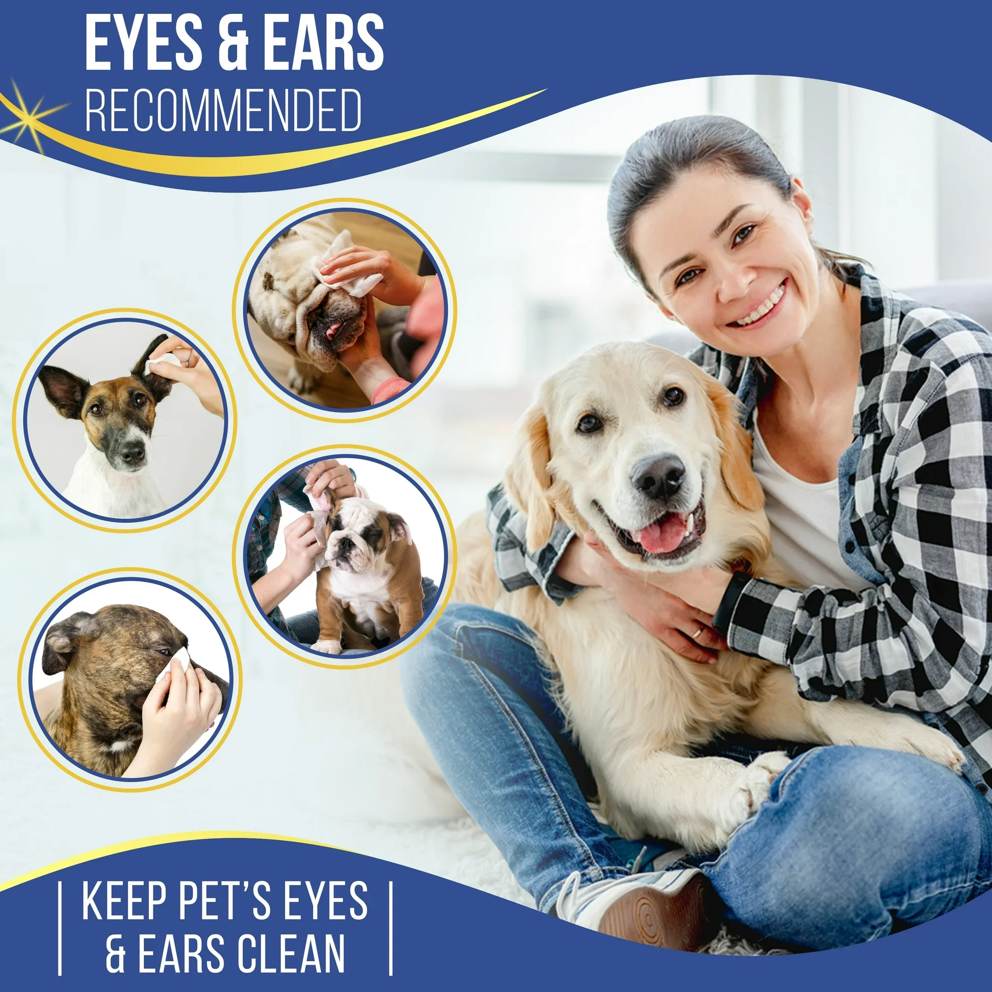 Kivema PETS Eye & Ear Wipes-160 Count-Natural Ingredients, Gentle on Skin for Cleaning Dog's Eyes and Ears