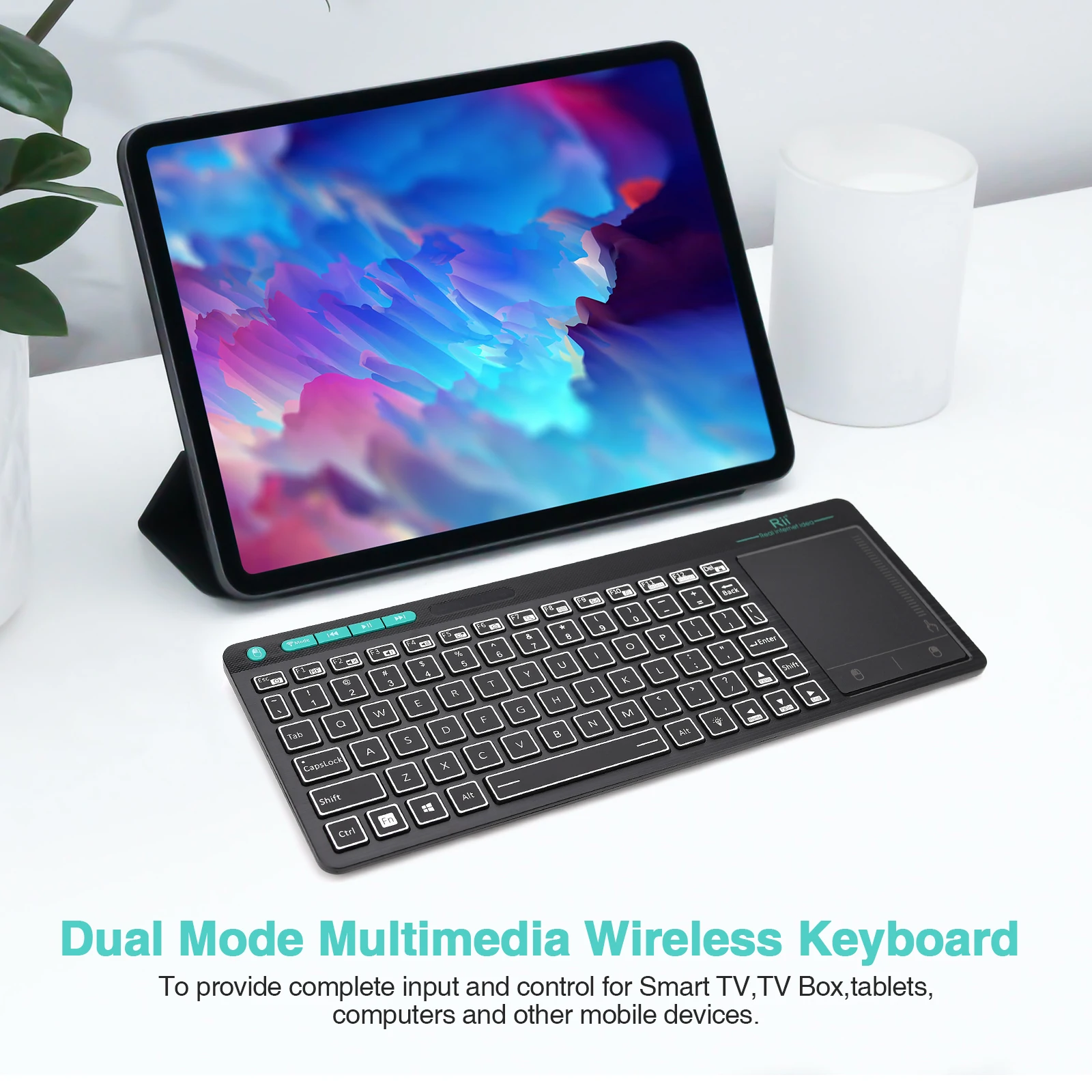 Rii Rt518s Mini Bluetooth sem Fio 2-led Cor Backlit Teclado Multimídia Mouse Rechargable Teclado para Android Caixa de tv pc - Imagem 2