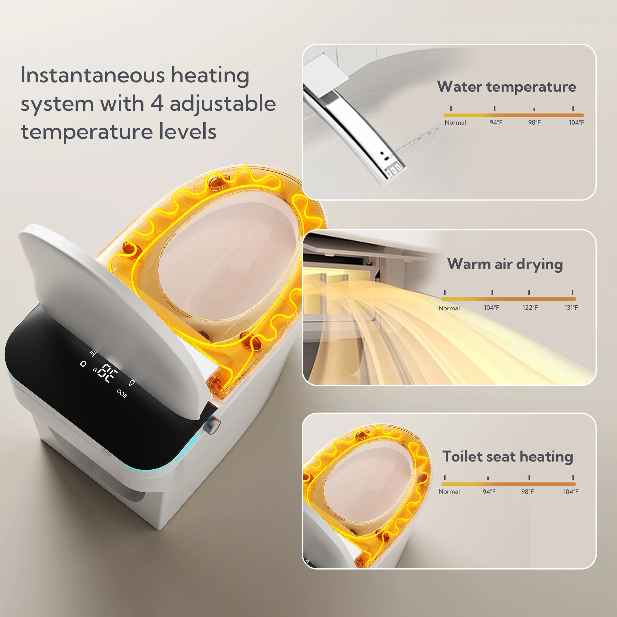 Smart Toilet with Voice Control and Bubble Shield Heated Bidet Seat Portable toilet with bidet built in AUTO Open&Close