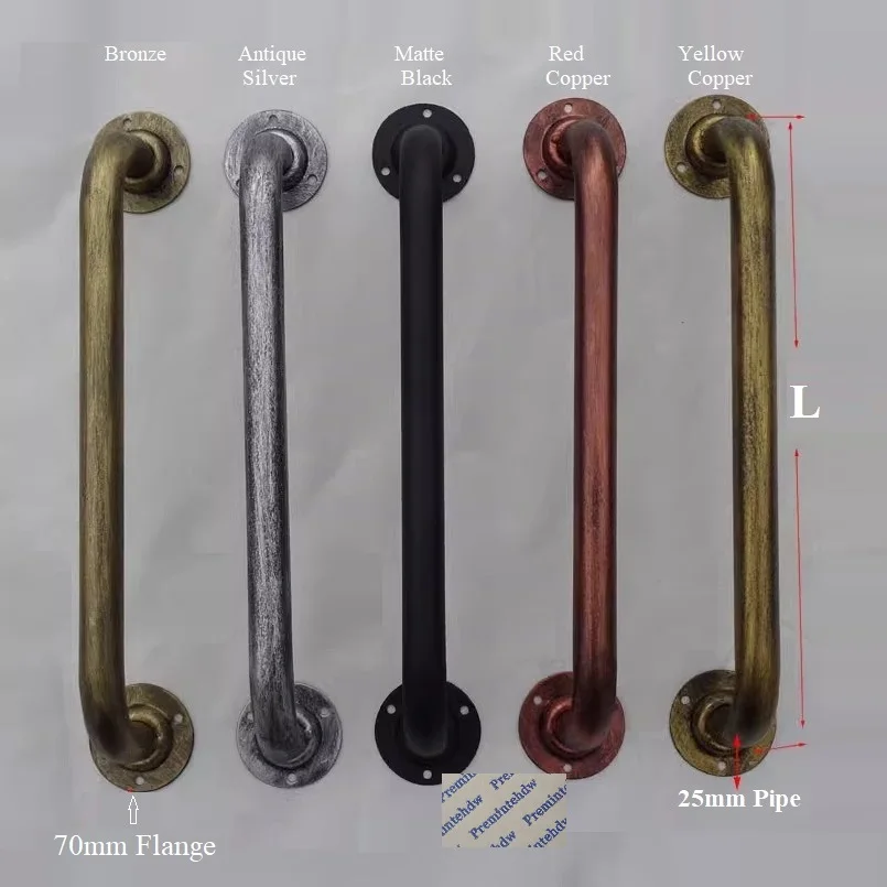 Retro Rural Bent Water Pipe Barn Door Pull 2Pcs Wall Grab Towel Bar Bronze Matte Black Silver Copper