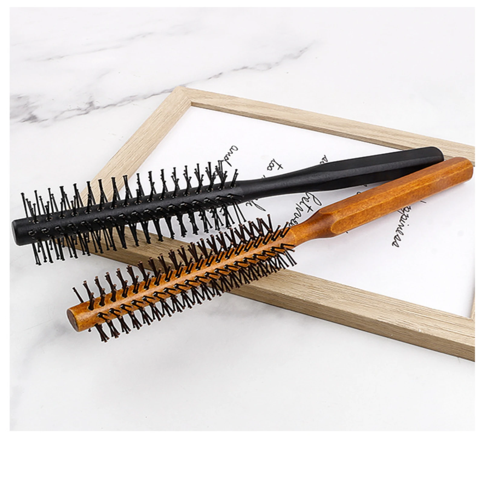 1 Piece Small Round Hair Brush for Thin or Short Hair Mini Round Nylon Hair Brush With Wooden Handle for Men & Women hair brush hair styling brush