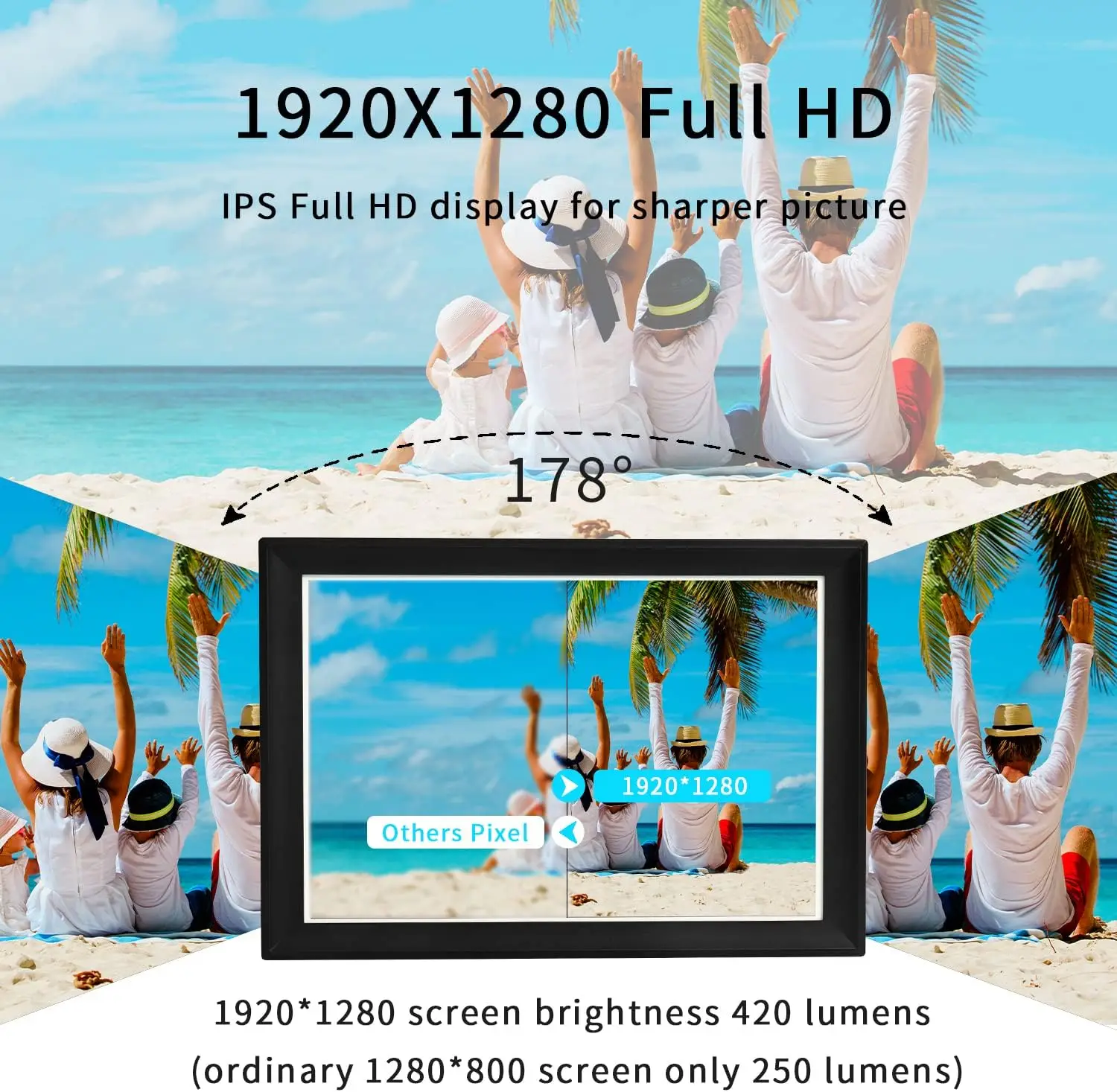 스마트 포토 프레임, 2.4G, 5G 와이파이 디지털 포토 프레임, 10.5 인치 IPS 1920x1280 풀 HD 터치 스크린, 64GB 내장, Frameo 앱