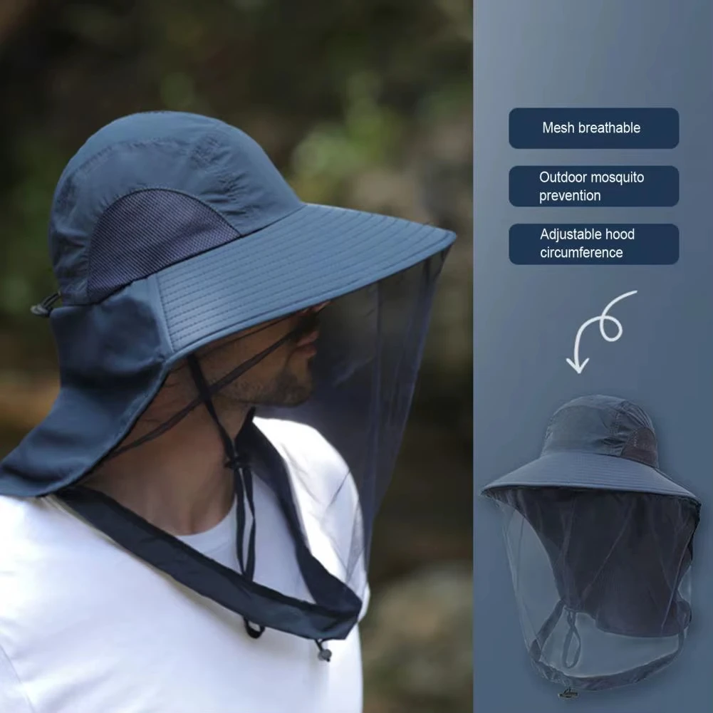 Mosquito Prevention Cap For Fishing Insect Protective Cap Mosquito Head Net Full-Mesh Drawstring Windproof Strap Beekeeping