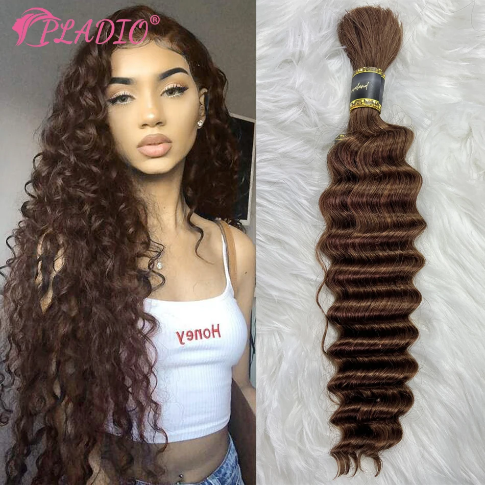 100% Real Human Hair Bulk Hair Extensions Deep Wave Bulk 14-28 Inch 100 Grams Natural Brown For Ins Fashion Women
