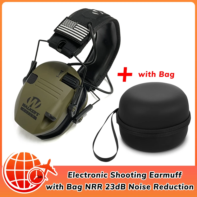ZOHAN 054 Casque Anti Bruit de Tir Electronique avec 4 patch Protection auditive electronique Casque antibruit Reduction du bruit Amplification du son Casque antibruit pour chasse Tir SNR 27dB Marron