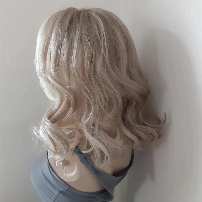 Ash Blonde Lace Front Wig Curly Money Piece Highlights Short Wig 16'' Heat Resistant Synthetic Hair Lace Wigs Ladies Daily Use