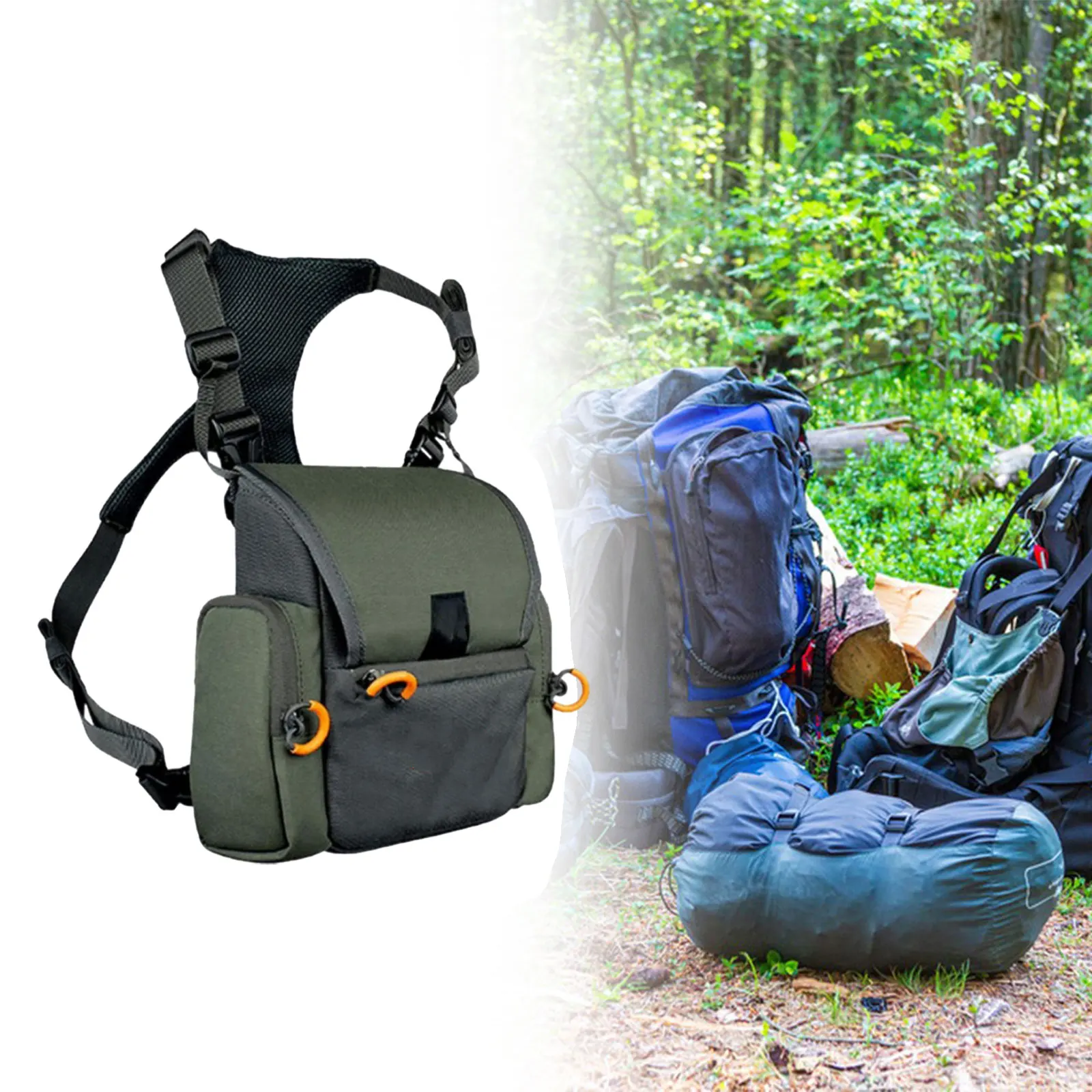 Binocular Harness Chest Pack Practical Multipurpose with Rain Protection Cover Bino Bag for Outdoor Hiking Hunting Portable