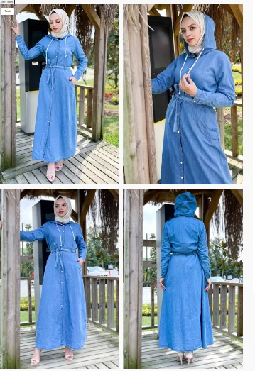 Frilly Jeans Dress Long Maxi jeans dress female dress Turkish