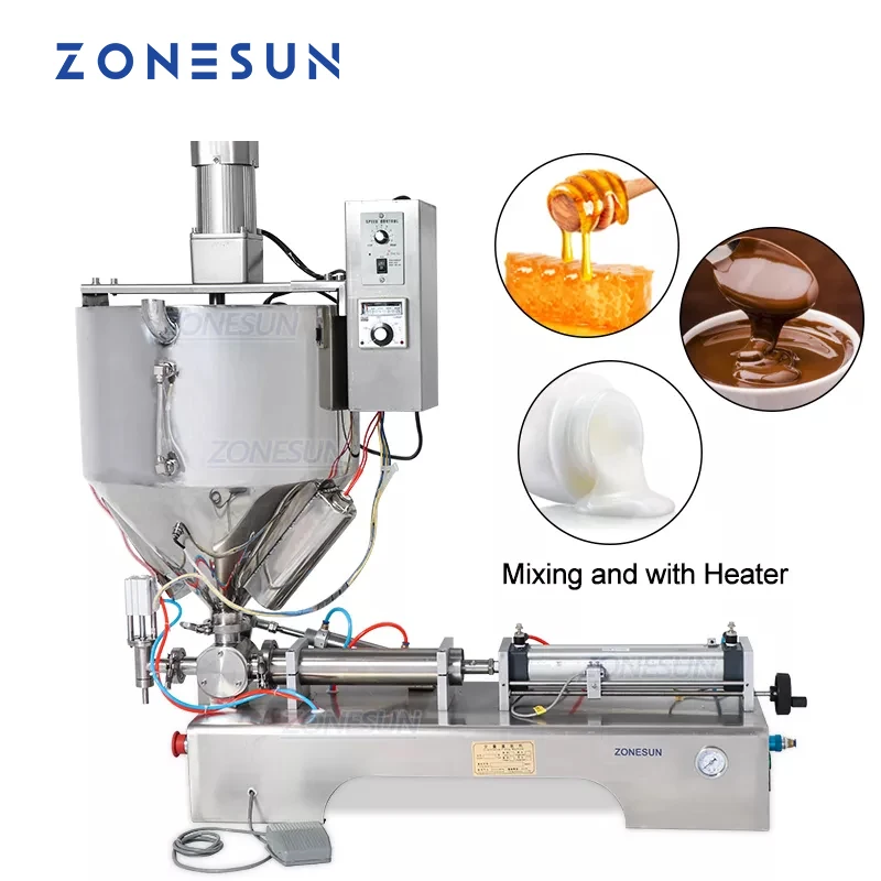 ZONESUN Mixer Heating Paste Bottle Filling Machine Cream Honey Chocolate Sauce Water Bottle Packaging Filler