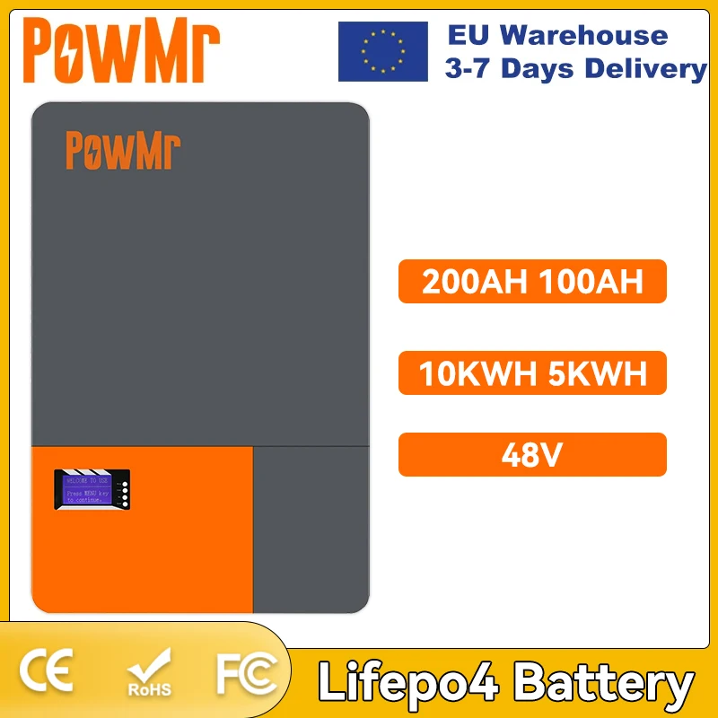 Powmr Eu Stock 200Ah 100Ah Batteria Al Litio 48V 10Kwh 5Kwh Energy Solar Lifepo4 Batteria 6000 Cicli Fino A 15 Serie