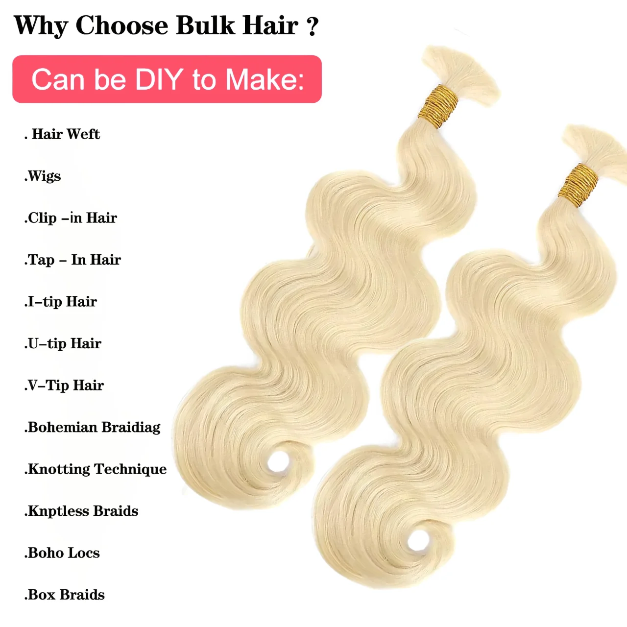 Braiding Hair Straight 613# Hair Bulk For Braiding No Weft Brazilian Virgin 100% Human Hair Extensions Micro Human Braiding Hair 3