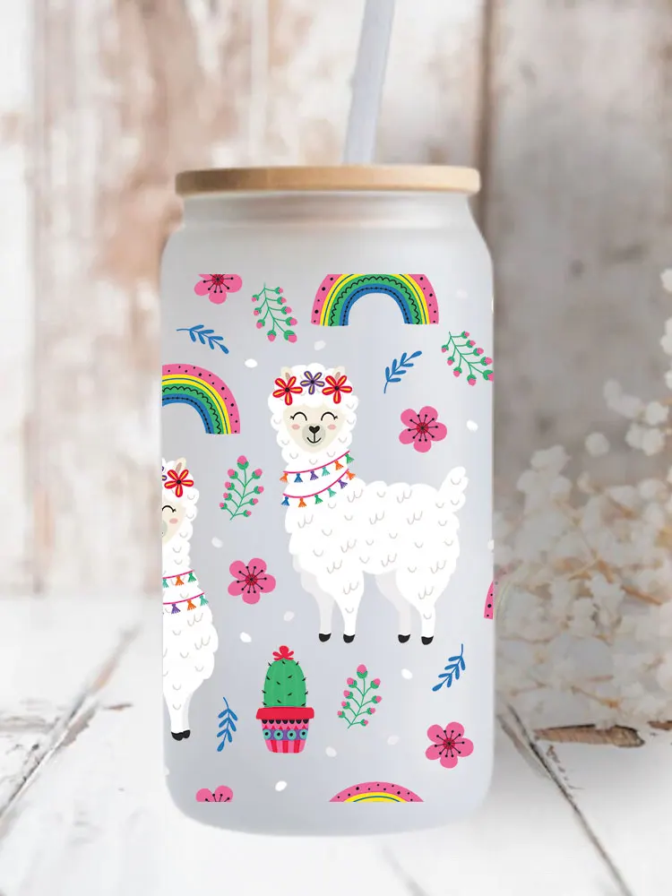 UV DTF Western RAM Animal Alpaca Printed Stickers For 16oz Libbey Glasses Wraps Bottles Cup Can D4710