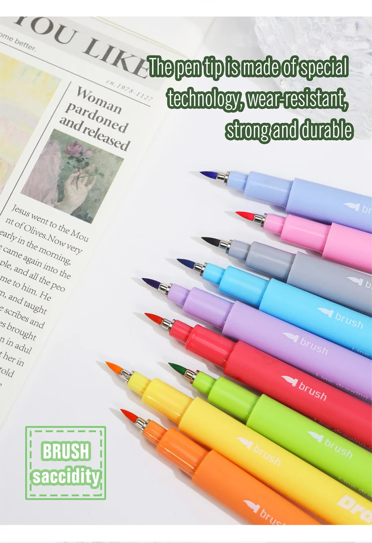 12 Pastellfarben Kunst Kalligraphie Pinsel Stift Pinsels pitze Marker Filzspitze wasser basierte Tinte Farb stifte ideal für Schriftzug, Journal ing – Detail 10