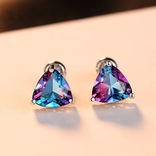 S925 Silver Trendy Gold Plated Stud Earrings Sparkling Rainbow  Earring Color For Women Fashion Accessories Wedding Party  Gift