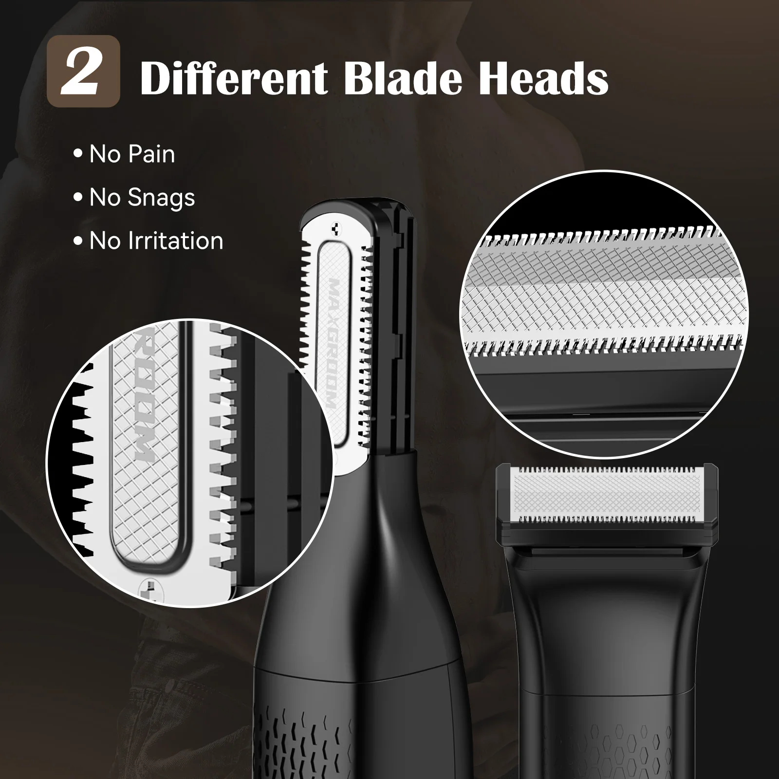MAXGROOM Electric Body Hair Trimmer Bidirectional Shaving Waterproof Double-edged Razor Blade Groin Pubic Ball Trimmer for Men 3