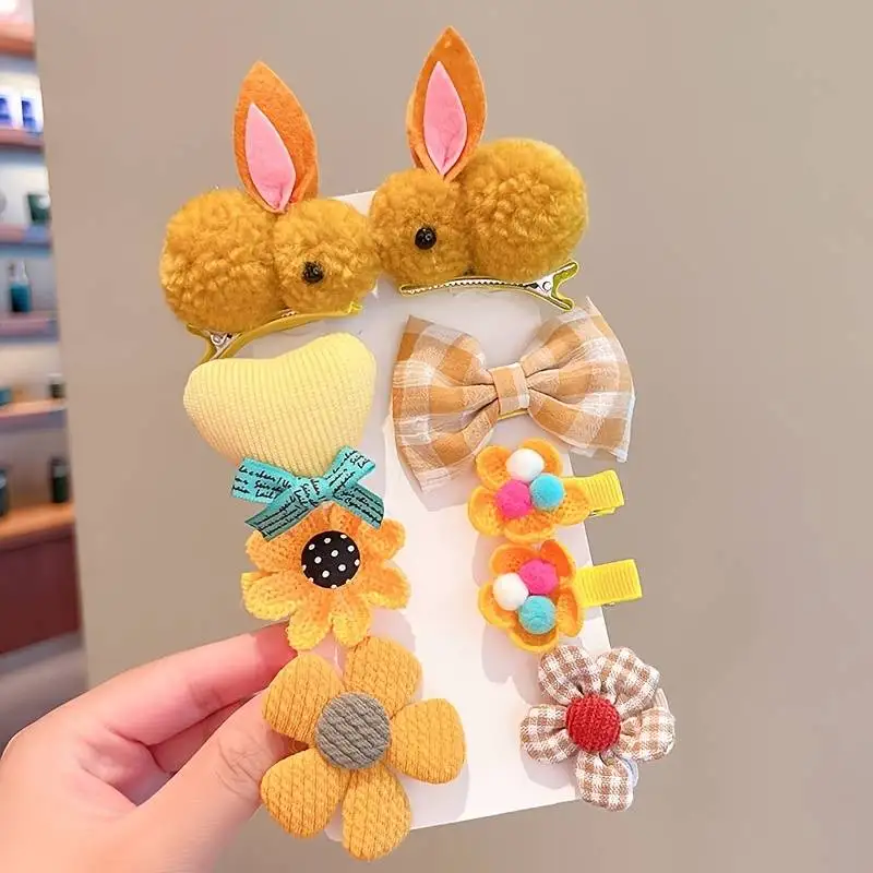 Girls Cute Clips Hair Pins Flower Plush Bunny Cartoon Design Accessories For Children hair accessories