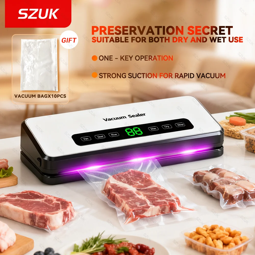 SZUK Desktop Food Vacuum Sealer, 30CM Sealing Built-in Cutter Roll Bag Kitchen Meat and Vegetables Packaging Seal for Food Preservation