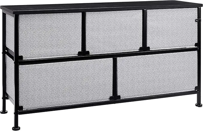 Black Extra Wide Fabric 5 - Drawer Storage Organizer Unit for Closet 4