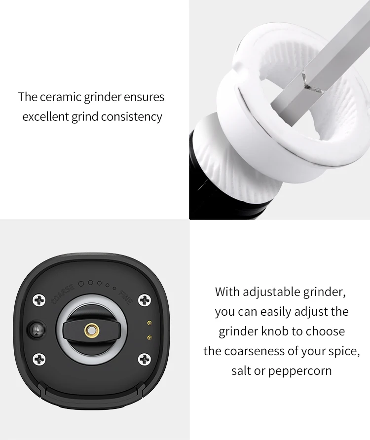 ajustável núcleo moagem cerâmica cozinha grande capacidade tempero moinho com luz led