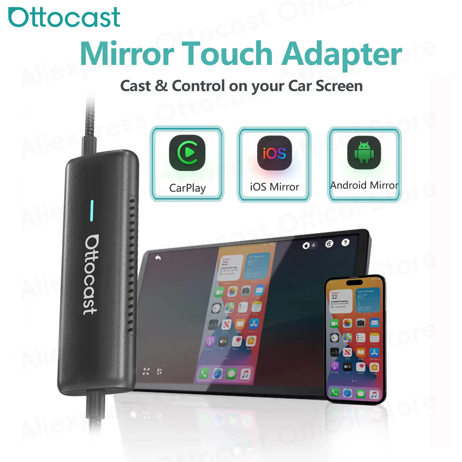 OTTOCAST Wireless CarPlay Adapter Mirror Touch Stick Screen Cast