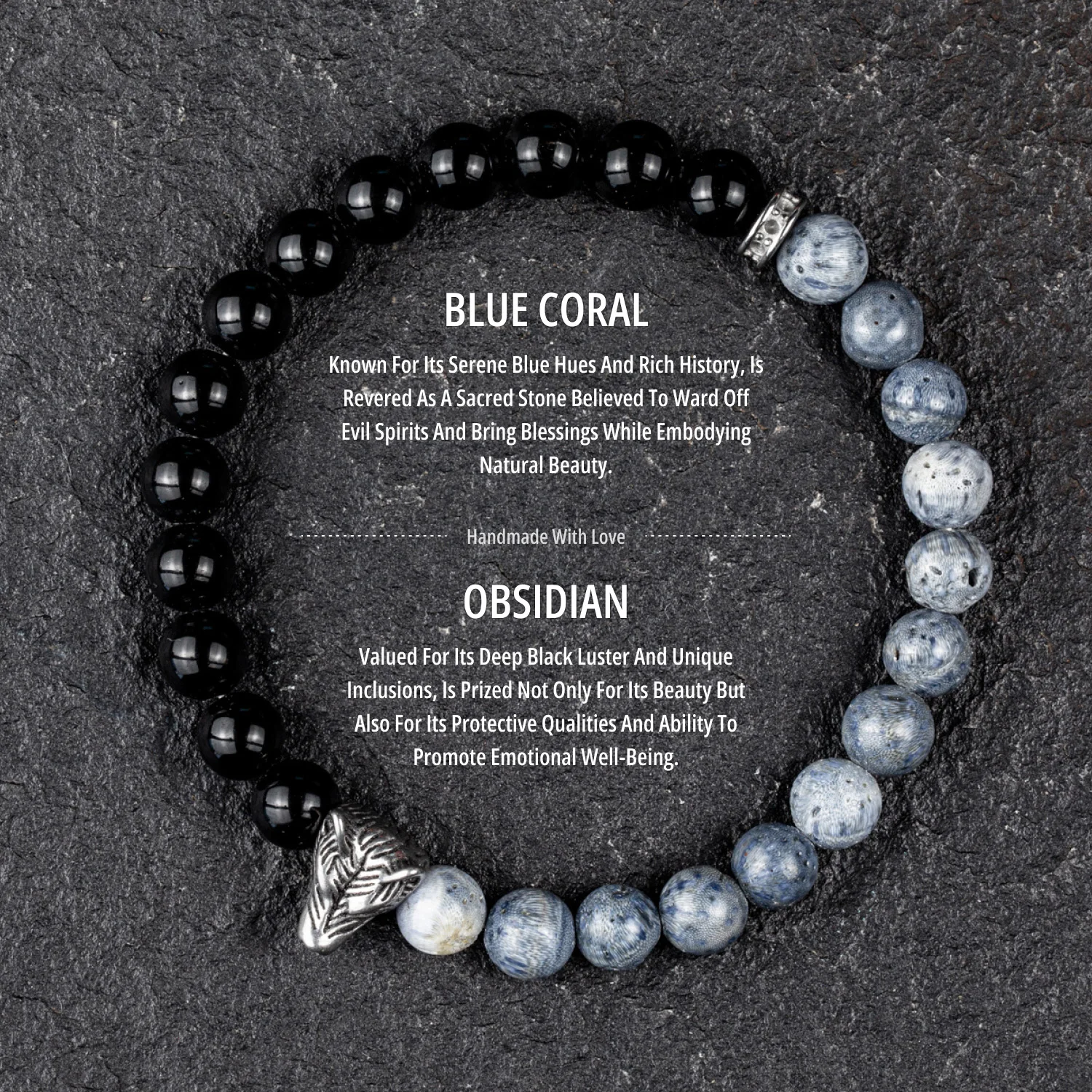 Armband aus Naturstein, 1 Stück, Obsidian-Perlenarmband, Wolf-Anhänger, Wolf-Perlenarmband, das beste Geschenk für Männer und Frauen. – Detail 13