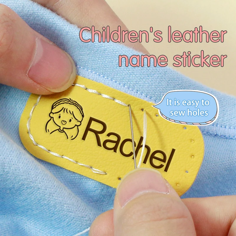 Personalized Leather Name Labels Washable Iron On Tags Sicker Handmade Clothing Fabric Label Sewing 12Pcs 24*50MM name stickers name sticker