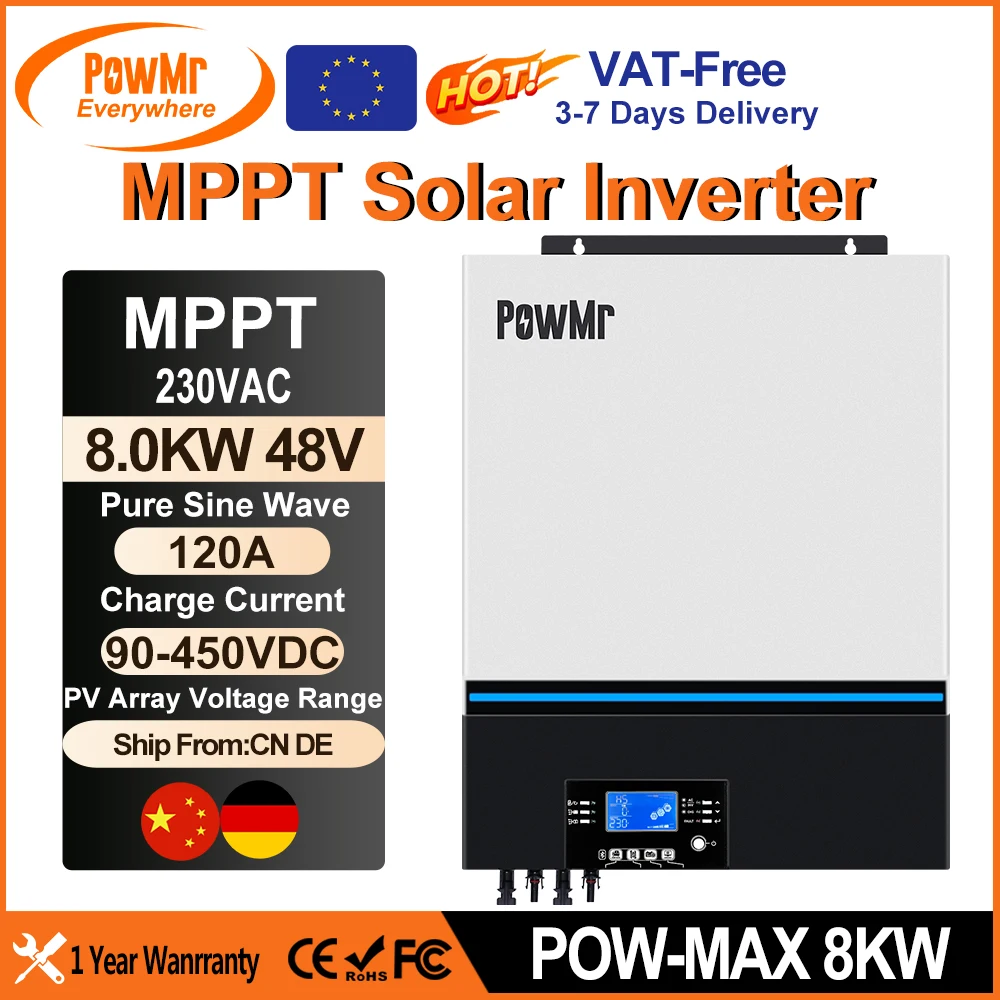 Eu Warehouse 8Kw Hybrid Solar Inverter 120A Mppt Solar Charger Controller 220V 48V 500V Pv Pannel Onda Sinusoidale Pura Parallela 6 Unità