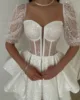 SoDoigne Shiny A Line Mini Wedding Dresses Sweetheart Short Sleeves Boning Corset Evening Party Dresses Bride Dress for Women 3