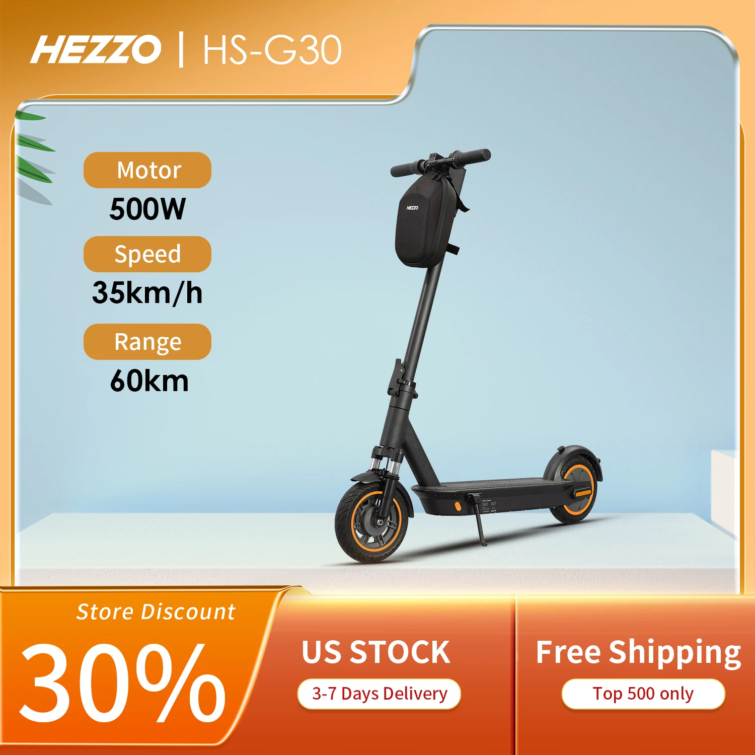 

HEZZO EU US Stock Cheap 10inch 500W 36V15Ah Max G30 Electric Scooter 21.8Mph Front Suspension Foldable Poweful Escooter