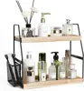 2-tier wooden countertop organizer – with basket, for bathroom/kitchen 1
