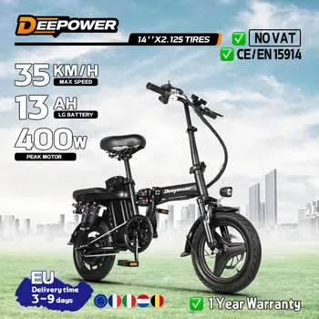 Motore di picco DEEPOWER da 400 W, bici elettrica pieghevole per adolescenti adulti, bici da pendolare da 14 pollici, bici elettrica massima 35 kmh, mini bici elettrica, UL2849