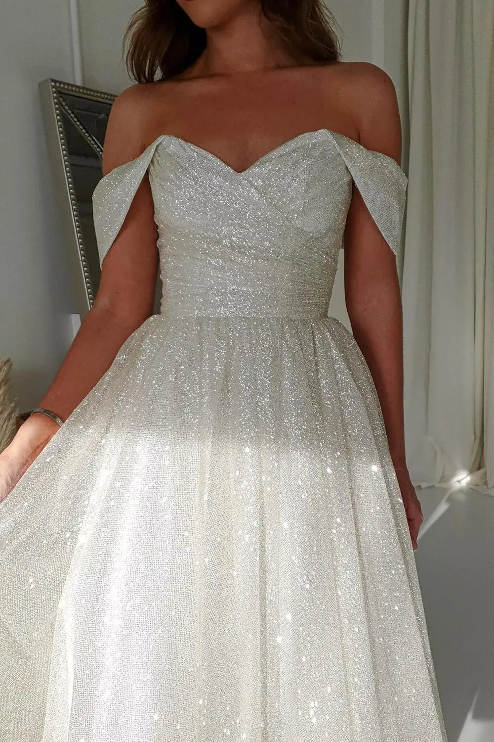 Vestido Plateado Mujer MiwiNovia Vestidos De Fiesta De Tul Con